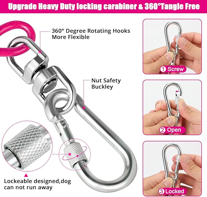 jenico Dog Tie Out Cable, 10/15/20/30/40/50/70/100/150FT Runner Cable with Swivel Hook and Shock Spring, Dog Leash Run Tether for Yard Outdoor and Camping,for Small to Medium Pets Up to 500 LBS