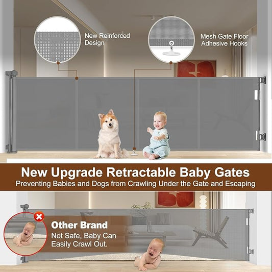 200 inch Retractable Baby Gates 42 inch Tall, Retractable Gate with Reinforced Strip Design to Prevent Crawling Through, 16 FT Outdoor Retractable Gates, Extra Wide Retractable Gate for Garage