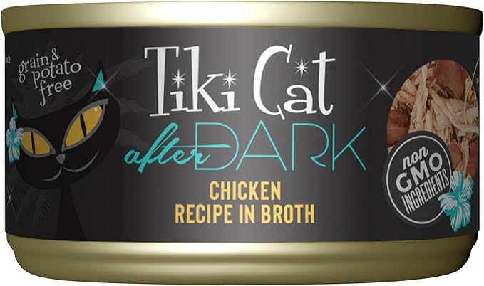 Tiki Cat After Dark, Chicken, High-Protein and 100% Non-GMO Ingredients, Wet Cat Food for Adult Cats, 2.8 oz. Can (12 Count)