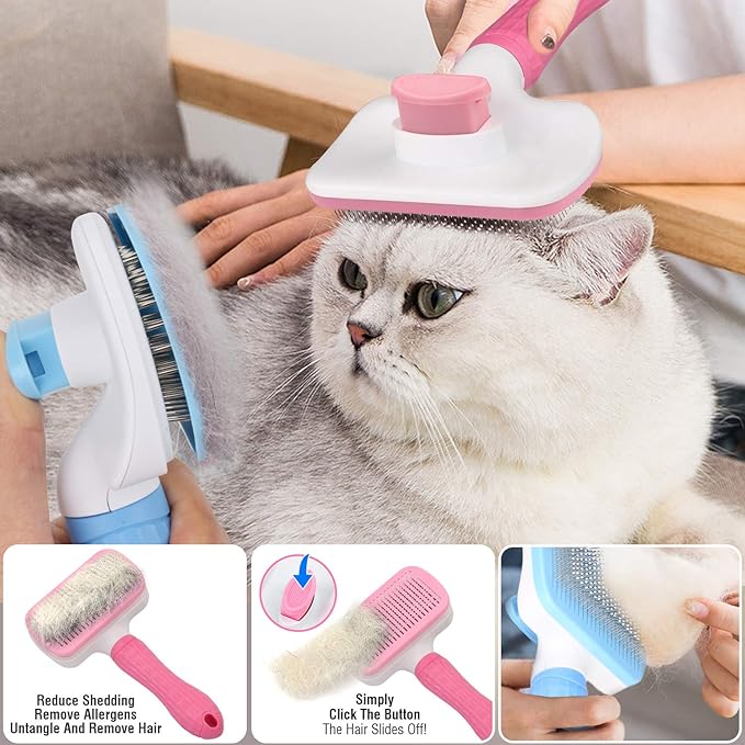 TIMINGILA Self Cleaning Slicker Brush for Dogs and Cats,Pet Grooming Tool,Removes Undercoat,Shedding Mats and Tangled Hair,Dander,Dirt, Massages particle,Improves Circulation (Blue)
