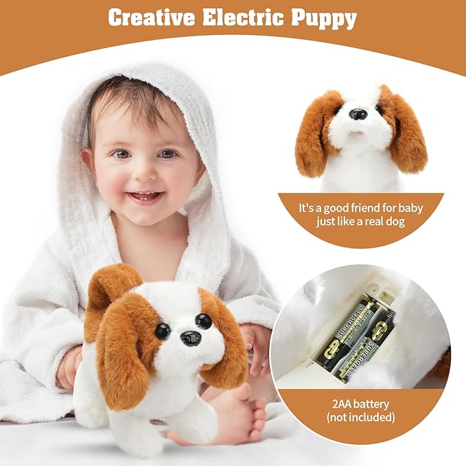 Plush Saint Bernard Toy Puppy Electronic Interactive Dog - Walking, Barking, Tail Wagging, Stretching Companion Animal for Kids Toddlers