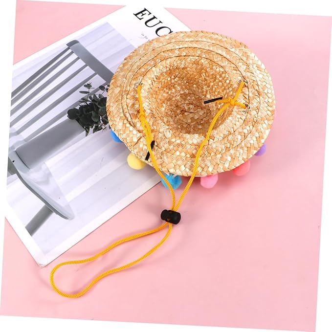 VICASKY Pet Straw Hat with Lace Pattern Small Woven Straw Cap Funny Photo Prop Decorative Hat for Dogs Puppy Pet Supplies