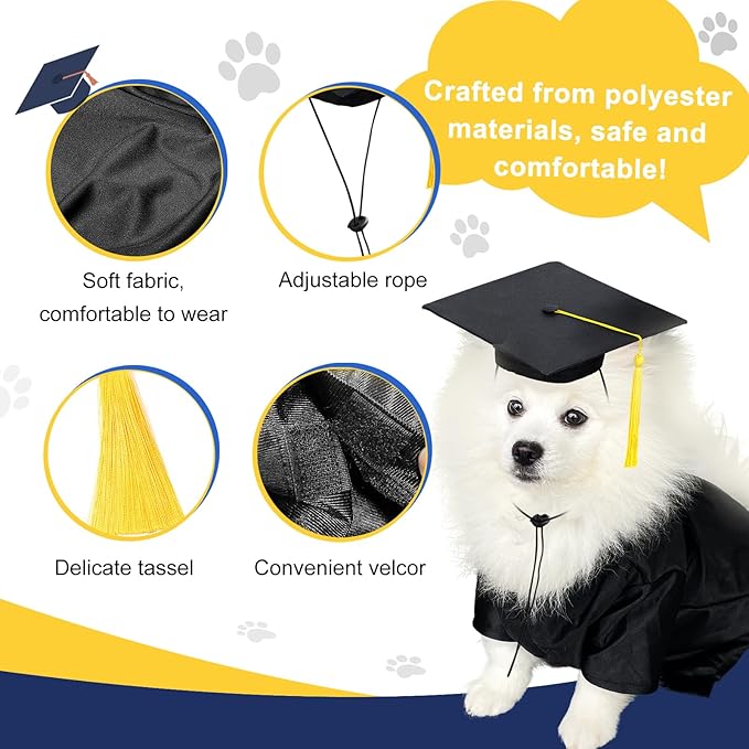 Dog Graduation Cap and Gown Set 2026 - Adjustable Washable Pet Cosplay Costume for Small Medium Large Dogs, Graduation Gift Supplies with Cap Robe Tassel,Dog Graduation Outfits Gifts (Black, Small)