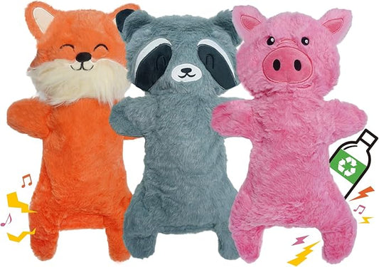 Mihachi No Stuffing Crinkle Dog Toys,2-in-1 Holds Water Bottles-Cruncher with Puncture Resistant Squeaker,3 Pcs Dog Squeak Toys Plush Dogs Chew Toy for Small Medium Large Breed Chewer,Fox&Raccoon&Pig