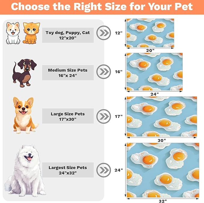 Cartoon Eggs Dog Food Mat for Floors Absorbent Dog Bowl Mat for Food and Water Dispenser Quick Dry Cat Food Placemat Pet Supplies 16" x 24",
