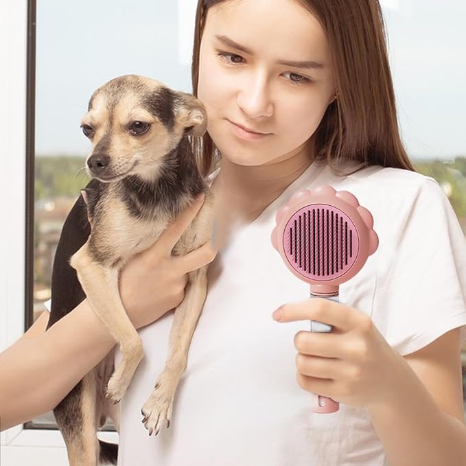 Pet Spray Hair Removal Comb, Dogs and Cats to Remove Tangled and Loose Hair, Self Cleaning Cat Grooming Brush for Massage, Deshedding Dog Brush for Pets Cats Dogs (pink)