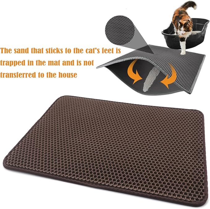 HongK- Pet Supplies Cats Litter & Housebreaking 58X43 Brown Cat litter Mat Double Layer Pad Trapper Folding Pad EVA Foam Rubber