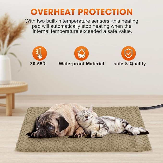 GASUR Heated Cat Bed, Waterproof Cat Heating Pad Indoor w/Timer, Temp Adjustable Pet Heating Pads for Cats Dogs, Auto Power-Off, Cats Warming Bed w/Remove Washable Cover, Anti-Chew,28''x20'',Medium