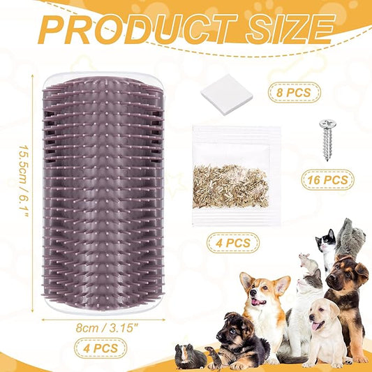 Self Grooming Cat Brush, Cat Self Groomer Scratcher with Catnip Softer Scratchers Wall Corner Groomer Massage Combs (2Pcs, L, Grey) for Long Short Fur Pets/Kittens/Puppies