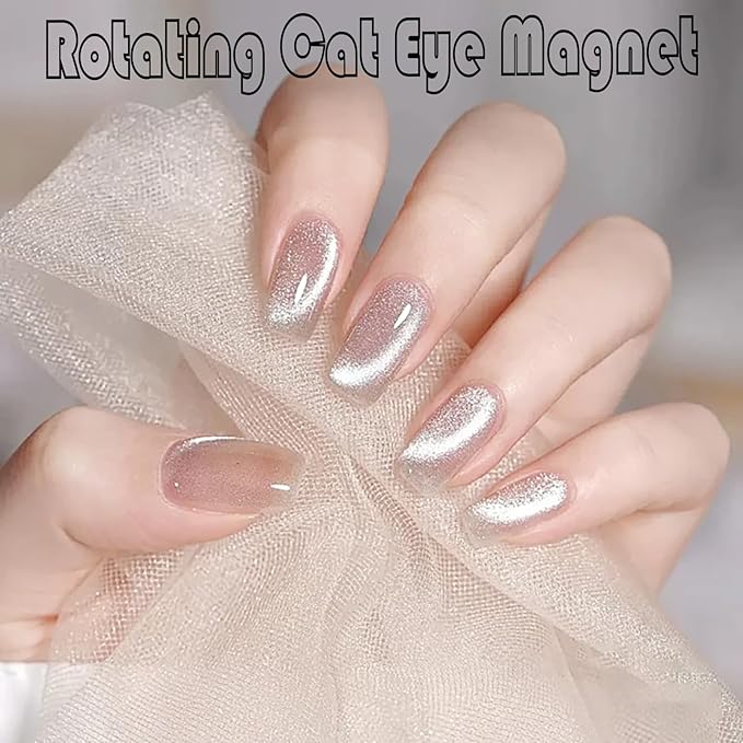 2026 New Rotating Cat Eye Magnet, Beginner Friendly Nail Tool with Uniform Magnetic Force and Excellent Light Absorption, Can Easily DIY Glossy Cat Eye Effect (1*White+1*Ball Magnet)