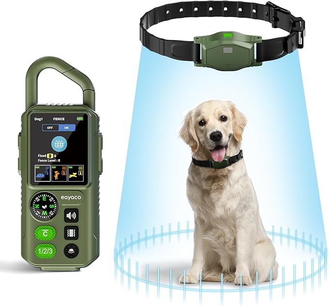 Wireless Dog Fence - Portable Electric Fence, Dog Shock Collar, Perimeter Containment System with Adjustable Radius up to 656 ft in Open Areas, Waterproof Rechargeable (Olive Green - for 1 Dog)