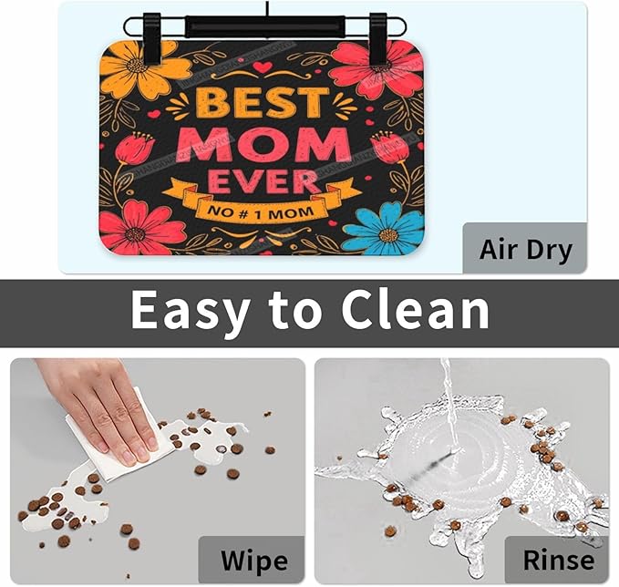 Pet Feeding Mat Happy Mother's Day Floral Best Gift Mom Bo Absorbent Pet Placemat for Food Water Bowl with Waterproof Rubber Backing 18X12In Quick Dry Water Dispenser Mat Dog Cat