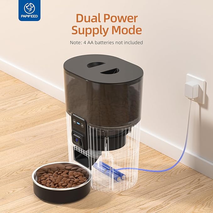PAPIFEED Automatic Cat Feeder with Camera, Adjustable Angle 2.4G WiFi Pet Feeder 3.5L/15 Cup Timed Dispenser,Timed Feeder for Remote Feeding with Stainless Steel Bowl up to 10 Meals Per Day with APP