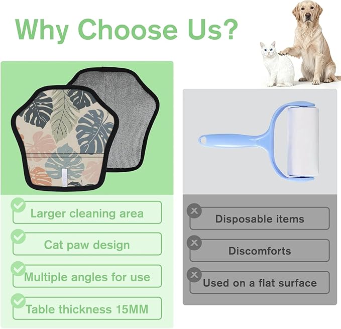 Reusable Pet Hair Removal Glove Cute Palm Leaves Magic Brush for Cat & Dog Hair Remover for Car, Sofa, Bedding, Clothes - 9x9 Mitt Washable