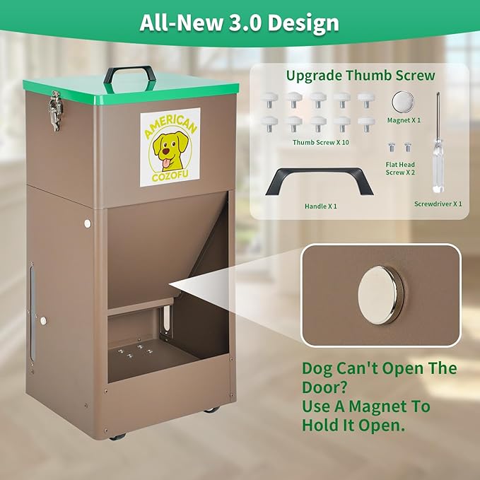 Automatic Dog Feeder with Wheels, 25lb Heavy Duty Galvanized Steel Gravity Food Dispenser - Easy to Move Rolling Pet Food Station for Indoor & Outdoor Use