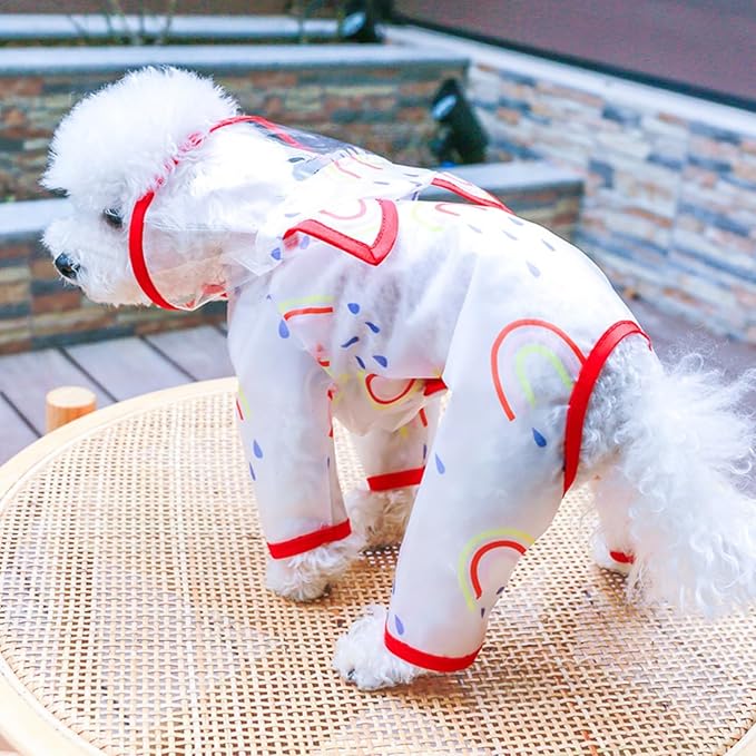 Waterproof Dog Raincoat,Full Coverage 4 Legs Dog Rain Jacket for Small Dogs,Pet Rain Coat with Hood,Reflective Strips&Leash Hole Outdoor Raincoat (X-Large（for Weight 11.1-14.6 lb）, Rainbow)