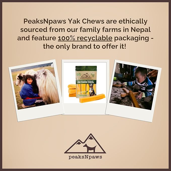 peaksNpaws Himalayan Dog Chew, Yak Cheese Dogs Treats, High Protein, Long Lasting Chews, Natural, Lactose Free Dogs Treat for Aggressive Chewers Over 80 lbs, 3 Jumbo Treats