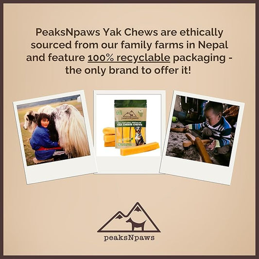 peaksNpaws Yak Cheese, High Protein, Himalayan Dogs Chews, Natural Dog Treats, Lactose Free, Long Lasting Dogs Treat for Aggressive Chewers Over 80 lbs, 3 Jumbo Chew Sticks