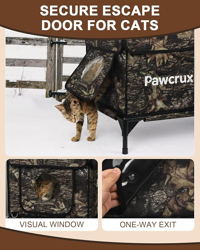 Heated Cat House for Outdoor Cats, Waterproof Insulated Outdoor Cat House with Heating Pad, Weatherproof Elevated Heated Cats House for Outside Feral Cats(Leaf, 16.5" L x 12" W x 18" H)