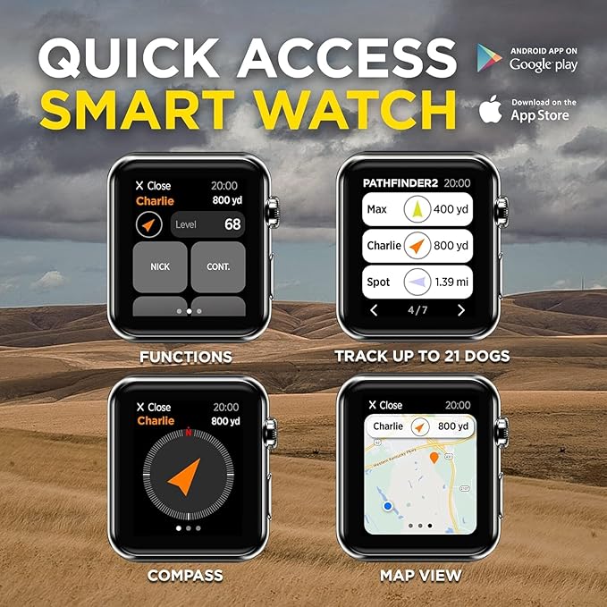 Dogtra 2 Dog Pathfinder 2 GPS Dog Tracker e Collar with PATHFINDER2 Green Add on Receiver LED Light No Monthly fees Free App Waterproof Smartwatch Control Long Range Multiple Dogs Smartphone Required