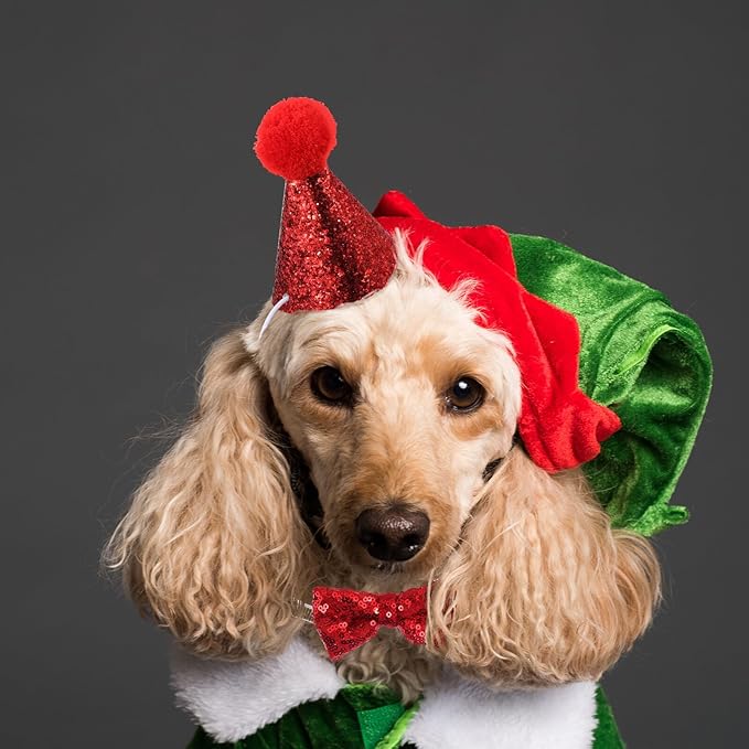 Cabilock Christmas Dog Headband Set 2pcs Red Hat and Bow Tie Pet Christmas Costume Accessories for Puppies Holiday Pet Supplies