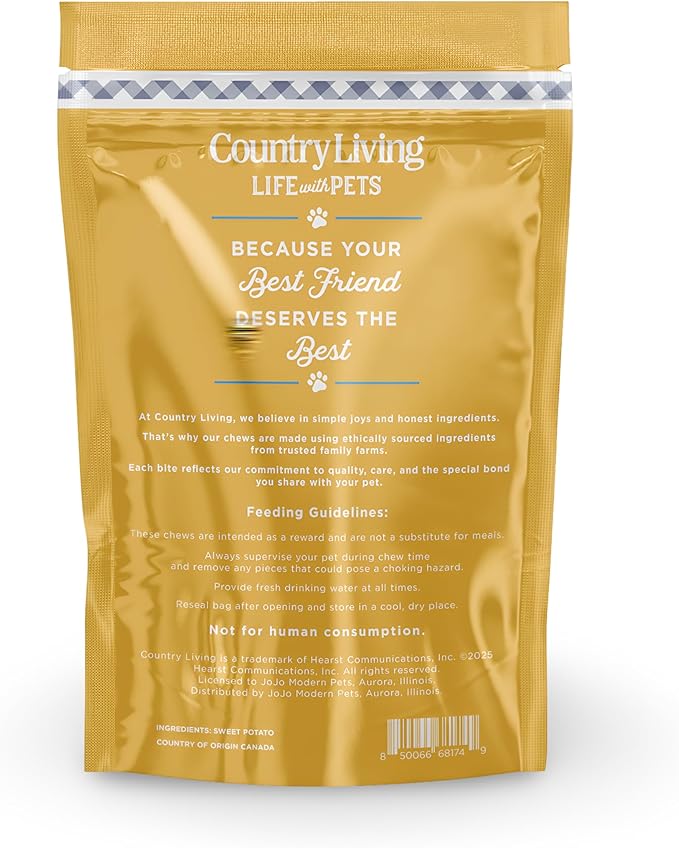 Country Living Sweet Potato Chips Dog Treats – 8oz Bag – 100% Natural, Single-Ingredient, Grain-Free Dog Treats – Healthy Chews – No Additives or Preservatives