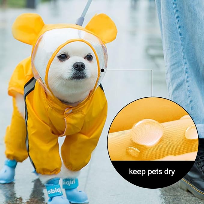 VOSAREA Waterproof Dog Rain Jacket Hooded Bee Pattern Lightweight Raincoat for Small to Medium Dogs XXL Yellow Rainwear for Rainy Weather Pet Supplies