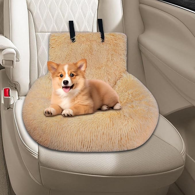 Pet Car Seat - Plush Puppy Car Seat Cushion - Pet Supplies Washable Travel Bed for Medium Small Puppy Kitten Vehicle Traveling Vet Visit Daily Vacations