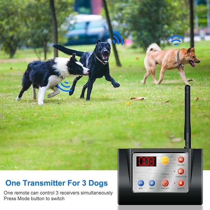 iMeshbean 1/2/3 Dog Fence Wireless, Outdoor Electric Pet Containment System,with Waterproof and Rechargeable Training Collar Receiver Dog Boundary Container (for 3 Dogs)