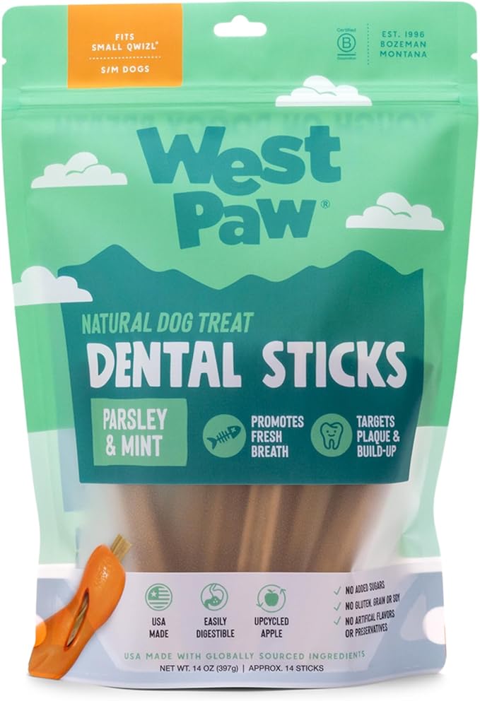 WEST PAW Dental Sticks Durable Dog Chew for Interactive Play, Clean Teeth and Fresh Breath - Safe Reliable and Long Lasting - 14 oz Bag for Small Dogs