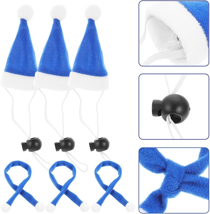 GALPADA 6pcs Christmas Pet Costume Set Dog Santa Hat and Blue Plush Scarf Elastic Fit Xmas Party Hat Prop Xmas Pet Supplies for Small to Medium Dogs