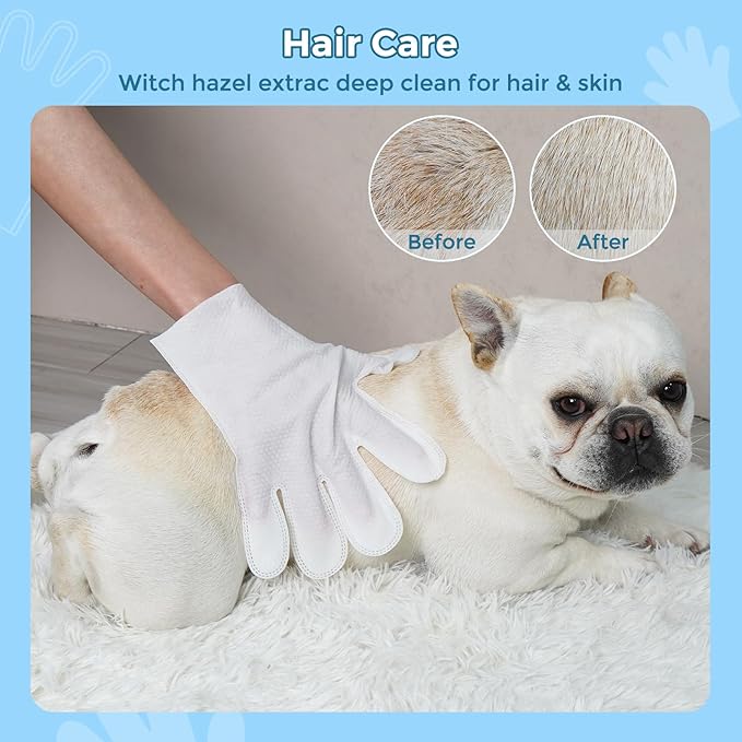 Vannon Portable Pet Bathing Wipes for Dogs & Cats, Cleaning & Odor-Controlling Extra Thick Grooming Glove Wipes for Daily Care and Traveling, Rinse Free, Nourish Fur, Individually Packaged, 20 PCS
