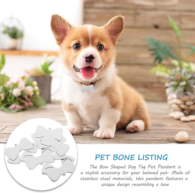 YARNOW 10pcs Stainless Steel Dog Tags Bow Tie Shape Pet Name Tags 50mm Wide Blank Engraving for Dog Collars Pet Supplies