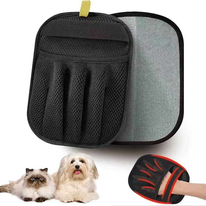 Magic Brush Pet Hair Removal Glove - Upgraded Five-Finger Electrostatic Dog & Cat Hair Remover for Laundry, Couch, Car Seat: Reusable Washable Pet Hair Glove Tool (2pcs-Black)