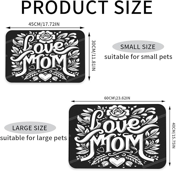Non Slip Mat for Dog Pet Cat Dog Food Mats Happy Mother's Day Floral Gift for Mom Kr Water Bowl Mat Quick Dry Absorbent Cat Feeding Mats 18X12In