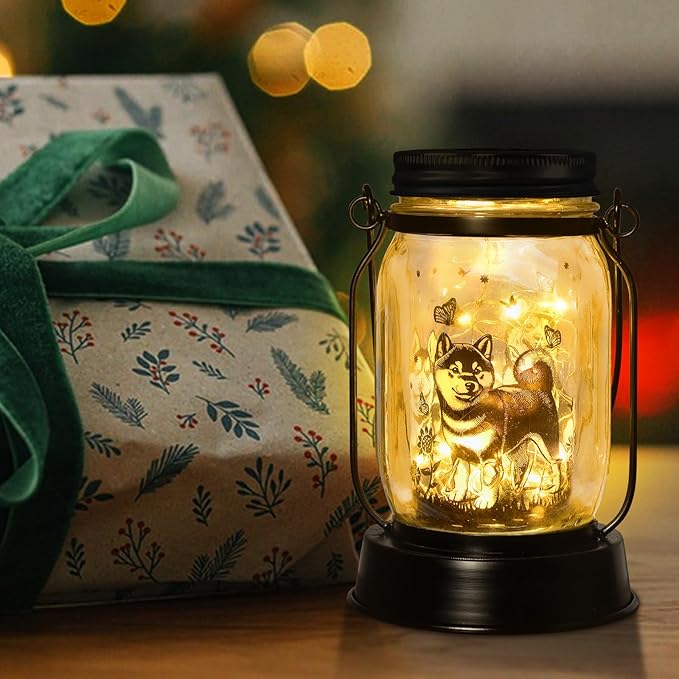 Shiba Inu Gifts for Women/Men Shiba Inu Solar Lanterns Mom Birthday Shibe Dog Lovers Lantern Pet loss Animal Doge Memorial Lights Solar Garden Decoration for Yard, Patio,Backyard,Porch Torches