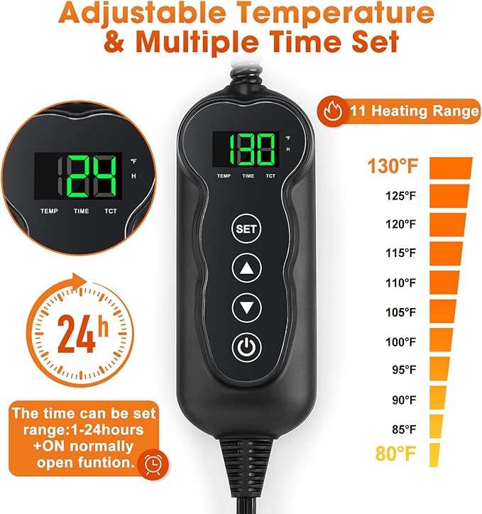 GASUR Heated Cat Bed, Waterproof Cat Heating Pad Indoor w/Timer, Temp Adjustable Pet Heating Pads for Cats Dogs, Auto Power-Off, Cats Warming Bed w/Remove Washable Cover, Anti-Chew,35''x24'', Large