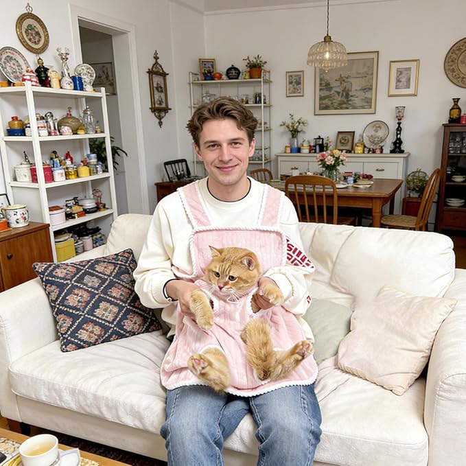 Cat Carrying Apron, Soft Breathable with Drawstring,Apron to Hold Cat - for Grooming Nail Trimming Photography Bonding Women Men Teens Animal Lovers Adults