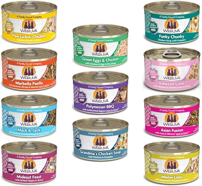 Weruva Classic Cat 11 Flavors Variety Pack – Grain & Gluten Free, 3 oz Cans (Pack of 24)