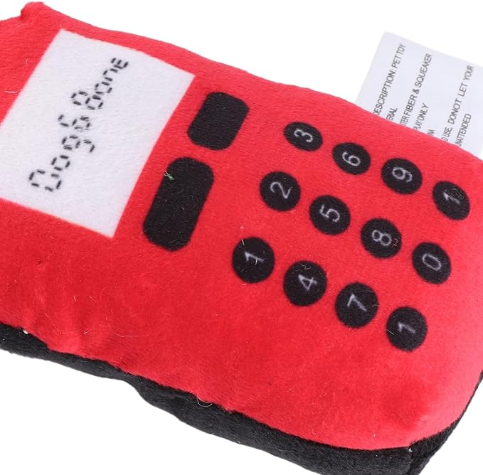F&Yard Pet Chew Accessory Plush Phone Shape Squeaky Bite Item for Dogs and Cats, Soft Pet Play Supply (Red)