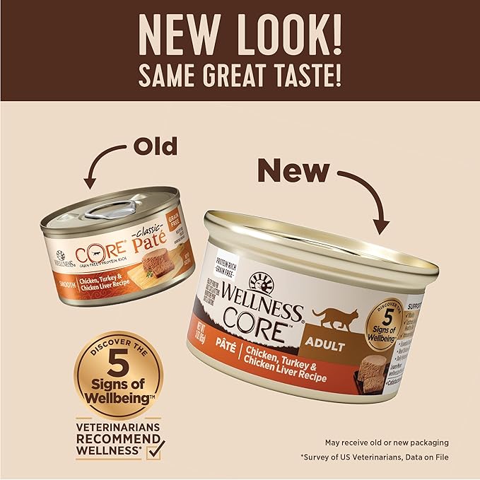 Wellness CORE Pate Adult Wet Cat Food, Natural, Protein-Rich, Grain Free, 3 Ounce, 12 Pack (Chicken, Turkey & Chicken Liver)