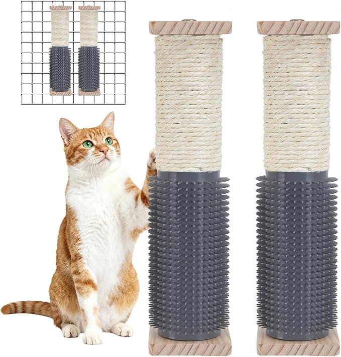 2 Pack Cat Scratching Post for Crate Cage, Wall Mounted Cat Scratcher Post with Self Groomer and Massager, Cat Cage Scratcher Pole to Scratch and Climbing 12.2x2.4in (White, 2 Massager)