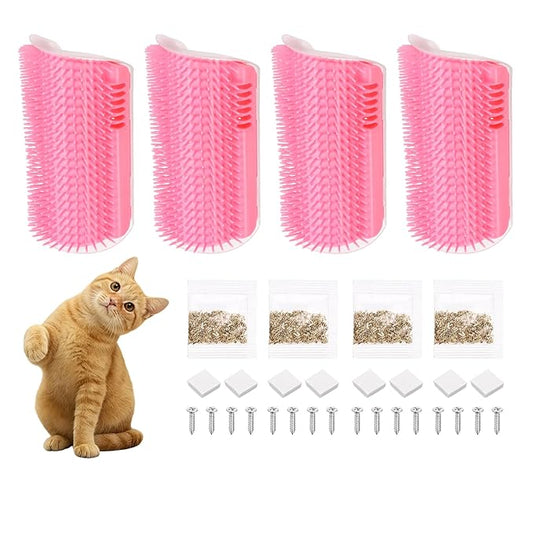 Self Grooming Cat Brush, Cat Self Groomer Scratcher with Catnip Softer Scratchers Wall Corner Groomer Massage Combs (2Pcs, L, Pink) for Long Short Fur Pets/Kittens/Puppies