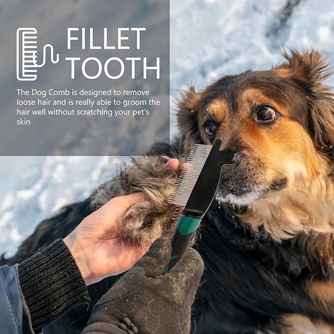 Dog Comb and Grooming Comb Stainless Steel De-shedding Tool with Fine Teeth for Tangles Removal, Portable Reusable Pet Hair Brush for Dogs and Cats, Household Grooming Supplies,