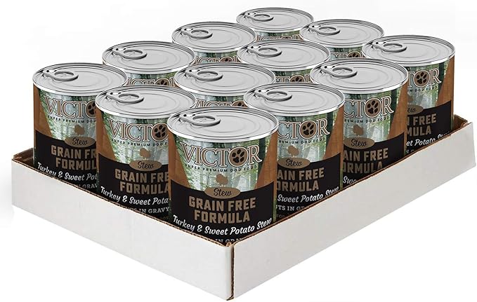 Victor Super Premium Dog Food – Turkey and Sweet Potato Stew Cuts in Gravy – Grain Free Canned Wet Adult Dog Food – Nutrient Rich, Ideal Kibble Topper or Standalone Meal – All Breeds, 12 x 13.2oz Cans