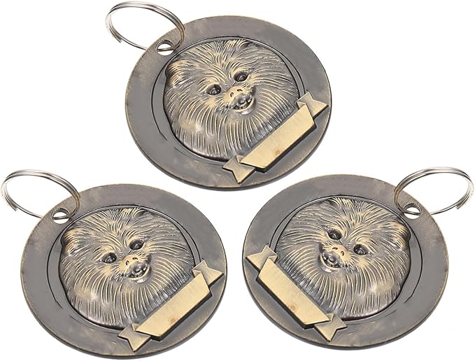 COLLBATH 3pcs Vintage Bronze Zinc Alloy Pet Id Tags for Pomeranian Dogs, Custom Engraved Collar Charms, Sturdy Dog Supply Accessories for Small Breeds