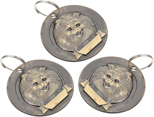 COLLBATH 3pcs Vintage Bronze Zinc Alloy Pet Id Tags for Pomeranian Dogs, Custom Engraved Collar Charms, Sturdy Dog Supply Accessories for Small Breeds
