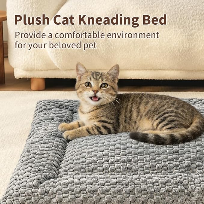 Plush Cat Kneading Bed Mat, Premium Plush Fabric Bed with Non-Slip Bottom, 3cm Thick All-Season Cushion for Cats Who Knead, Machine Washable Anti-Static Pet Bed, 23x15 Inch, Coffee