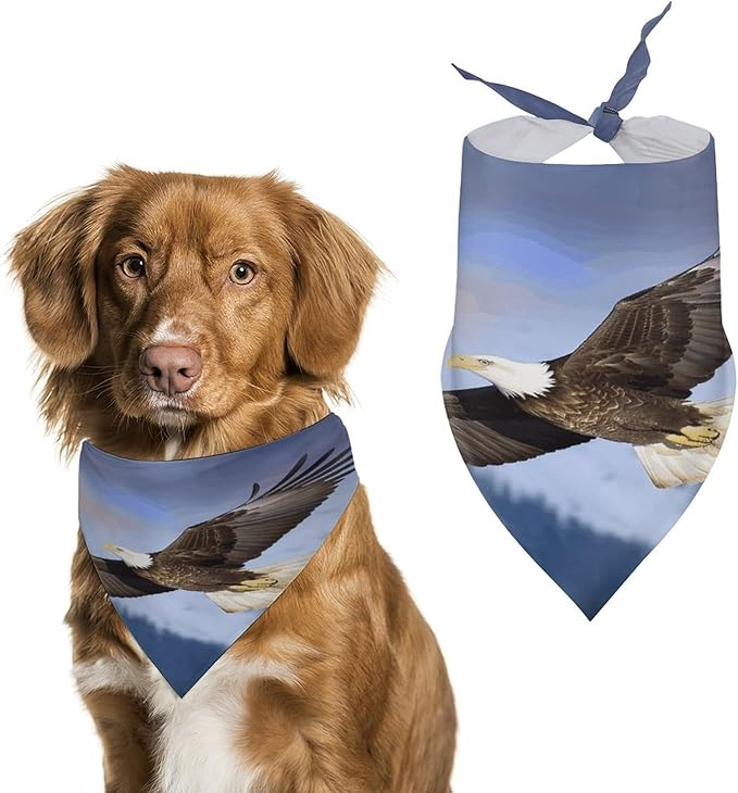 Dog Bandana Spring Pet Scarf Adjustable Triangle Bald Eagle Flying Printing Dog Bib Washable Polyester Puppy Bandana for Small Medium Large Dogs Cat Birthday Party Supplies