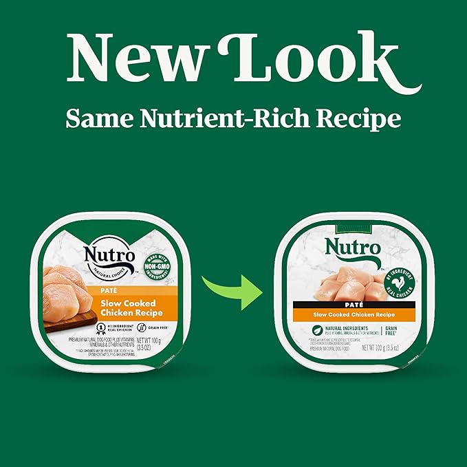 Nutro Adult Natural Grain Free Wet Dog Food Pate, Adult Dog Food Wet Recipe, Slow Cooked Chicken Recipe, 3.5 oz. Trays (24 Count, Pack of 1)